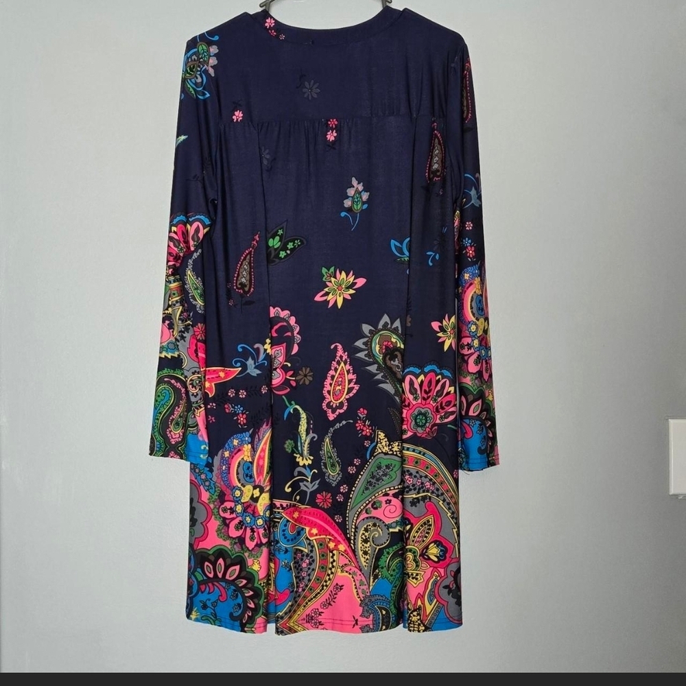 Reborn Navy and Pink Paisley Long Sleeve Dress - Picture 3 of 5